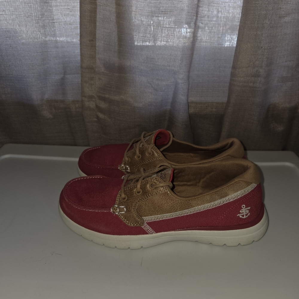 Sketchers red denim boat shoes with leather accents 7.5 - Picture 8 of 12